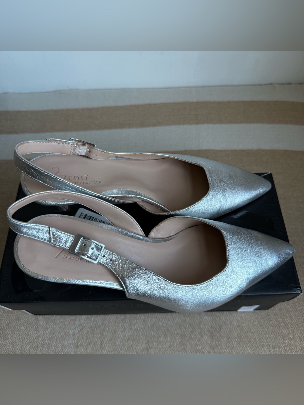 27 EDIT Naturalizer Felicias Silver Pointed-Toe Slingback Heels size 7 New